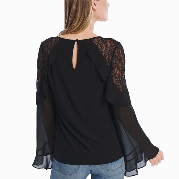 WHBM - Black Lace Top With Bell Sleeves - Size Medium - Picture 4 of 13